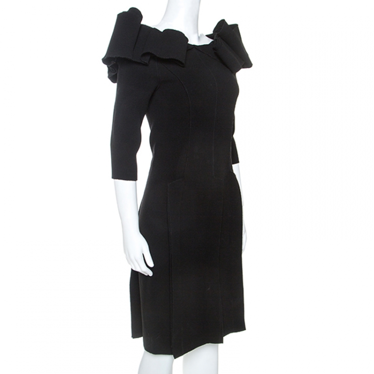 Pre Owned Bottega Veneta Black Stretch Crepe Off Shoulder Dress S