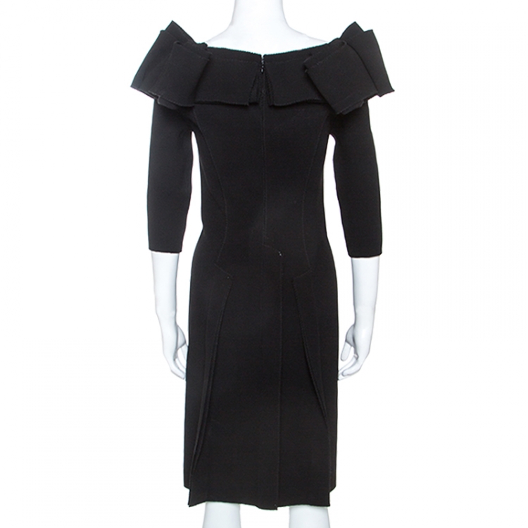 Pre Owned Bottega Veneta Black Stretch Crepe Off Shoulder Dress S
