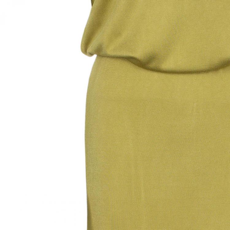 Pre Owned Bottega Veneta Yellow Jersey Belted Gown M