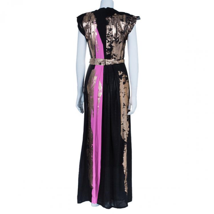 Pre Owned Bottega Veneta Metallic Chiffon and Georgette Gown S