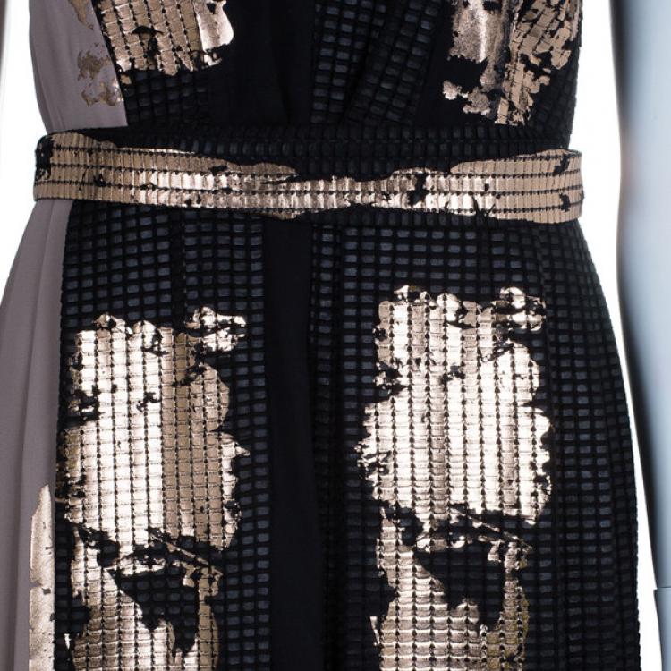 Pre Owned Bottega Veneta Metallic Chiffon and Georgette Gown S
