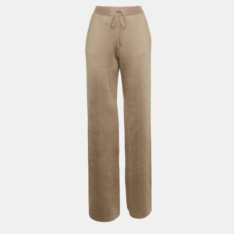 Pre Owned Bottega Veneta Beige Wool & Silk Knit Wide Leg Track Pants S