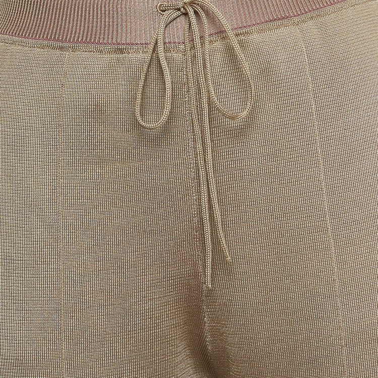Pre Owned Bottega Veneta Beige Wool & Silk Knit Wide Leg Track Pants S