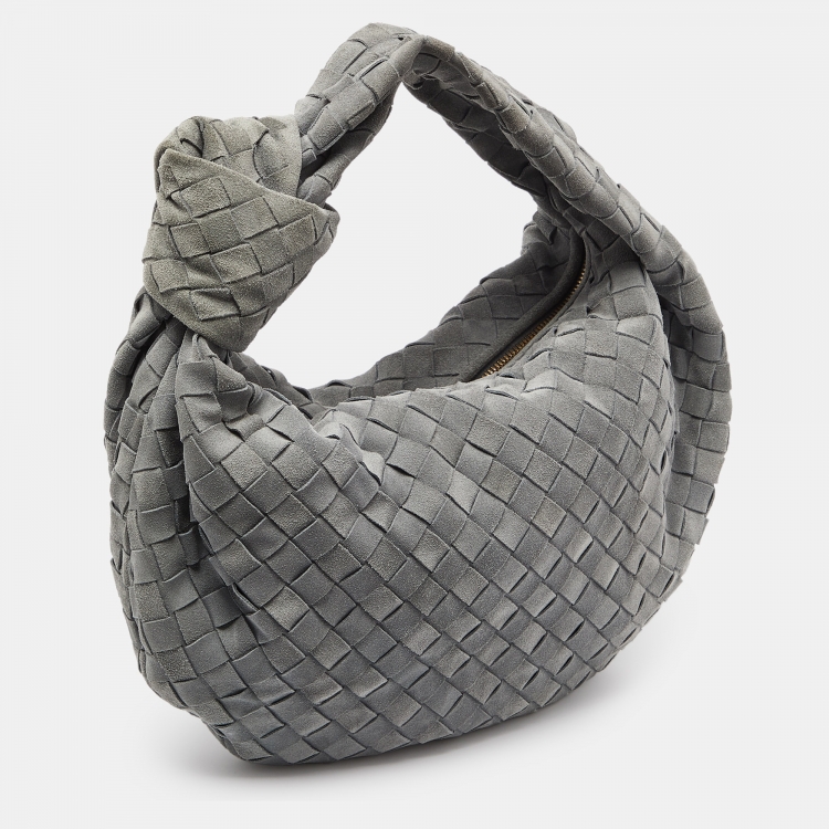 Pre Owned Bottega Veneta Grey Intrecciato Suede Teen Jodie Hobo