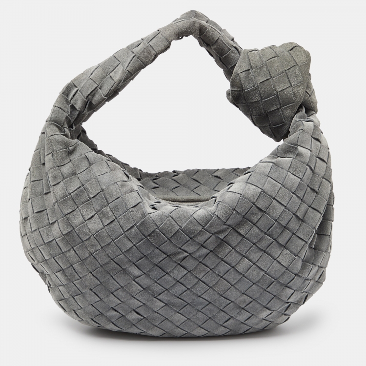Pre Owned Bottega Veneta Grey Intrecciato Suede Teen Jodie Hobo