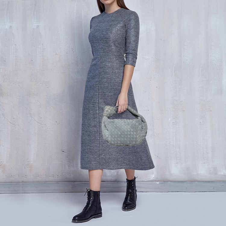 Pre Owned Bottega Veneta Grey Intrecciato Suede Teen Jodie Hobo