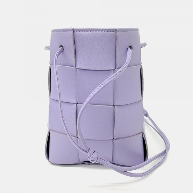 Pre Owned Bottega Veneta Purple Leather Cassette Bucket Bag