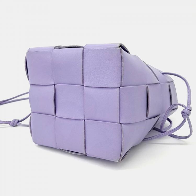 Pre Owned Bottega Veneta Purple Leather Cassette Bucket Bag