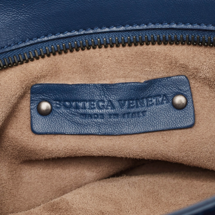 Pre Owned Bottega Veneta Navy Blue Intrecciato Leather Double Zip Tote