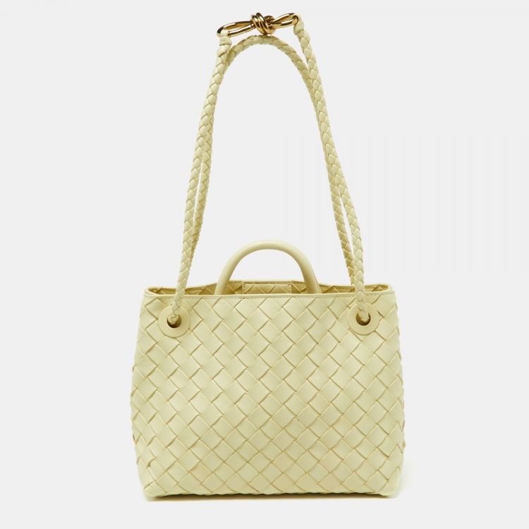 Pre Owned Bottega Veneta Yellow Intrecciato Leather Small Andiamo Tote