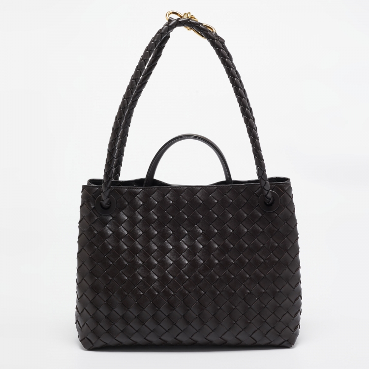 Pre Owned Bottega Veneta Dark Intrecciato Leather Medium Andiamo Bag