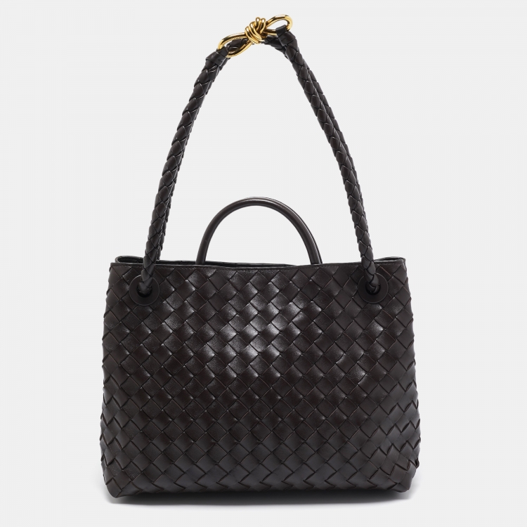 Pre Owned Bottega Veneta Dark Intrecciato Leather Medium Andiamo Bag