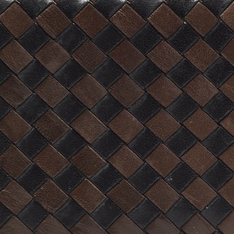 Pre Owned Bottega Veneta Brown/Black Intrecciato Leather Zip Around Wallet
