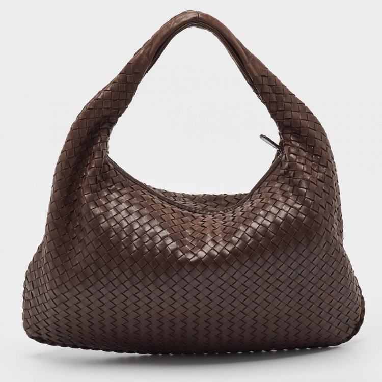Pre Owned Bottega Veneta Brown Intrecciato Leather Large Veneta Hobo