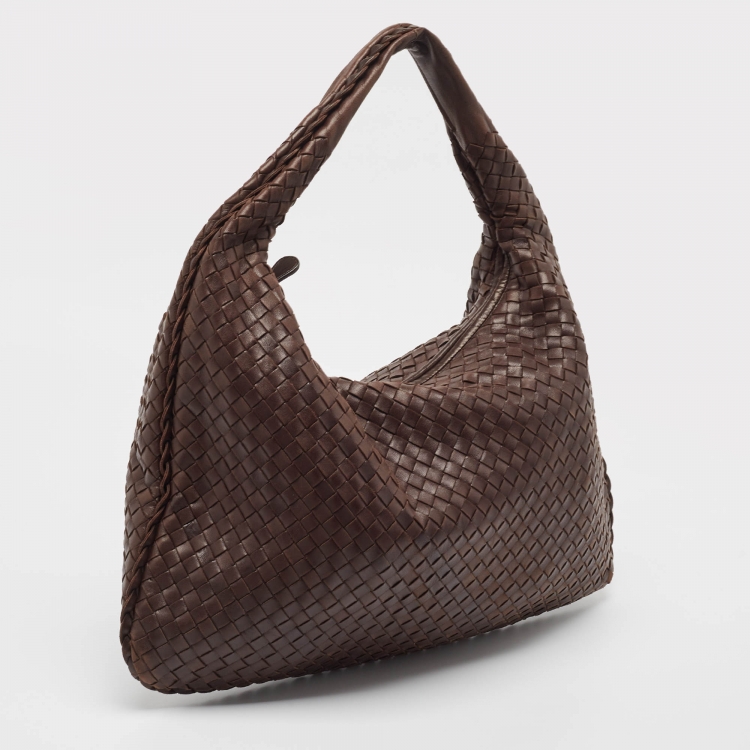 Pre Owned Bottega Veneta Brown Intrecciato Leather Large Veneta Hobo