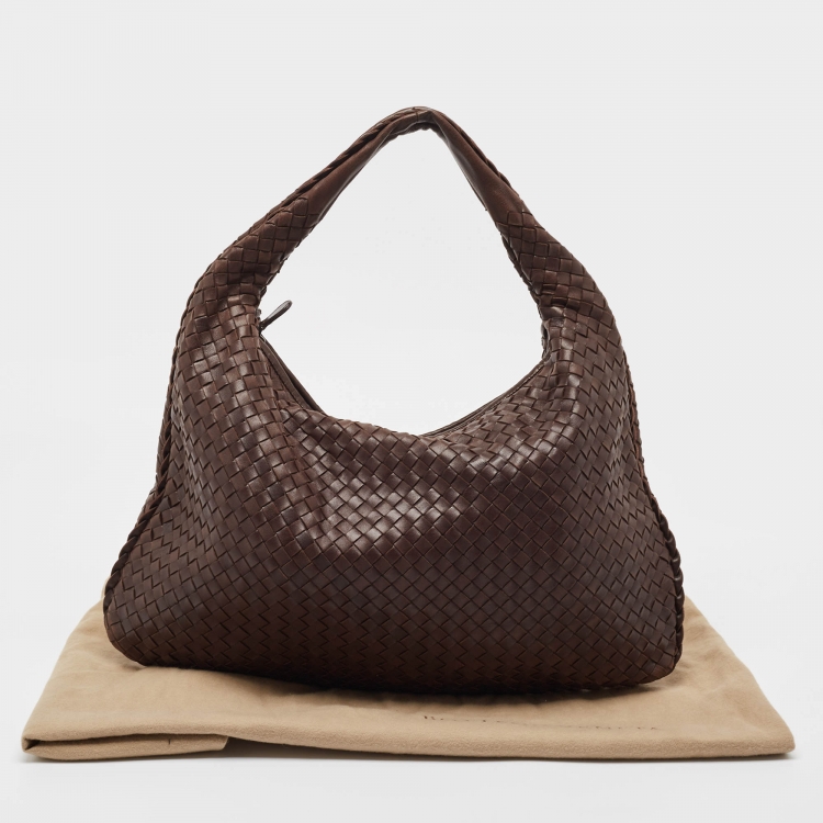 Pre Owned Bottega Veneta Brown Intrecciato Leather Large Veneta Hobo