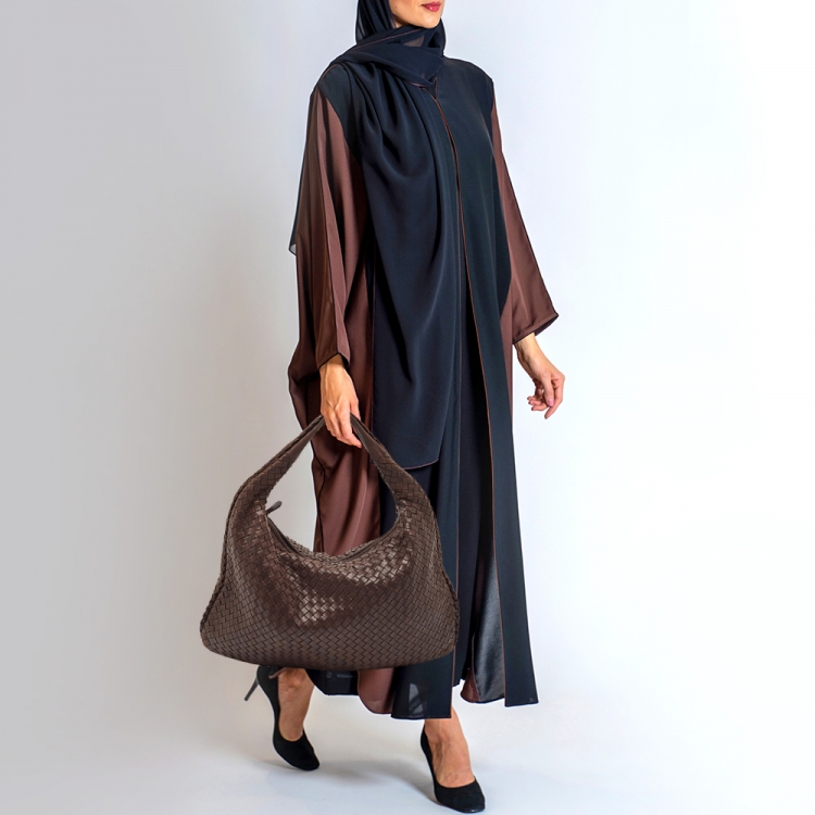 Pre Owned Bottega Veneta Brown Intrecciato Leather Large Veneta Hobo