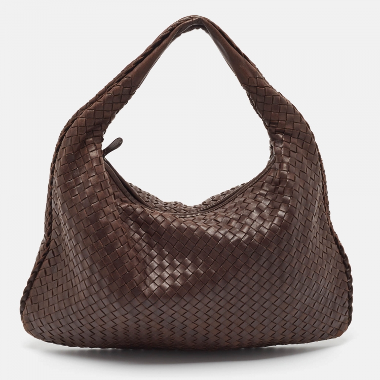 Pre Owned Bottega Veneta Brown Intrecciato Leather Large Veneta Hobo