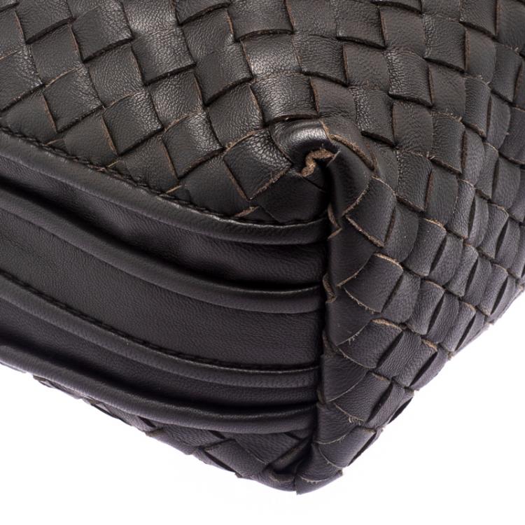 Pre Owned Bottega Veneta Dark Brown Intrecciato Leather Double Messenger Bag