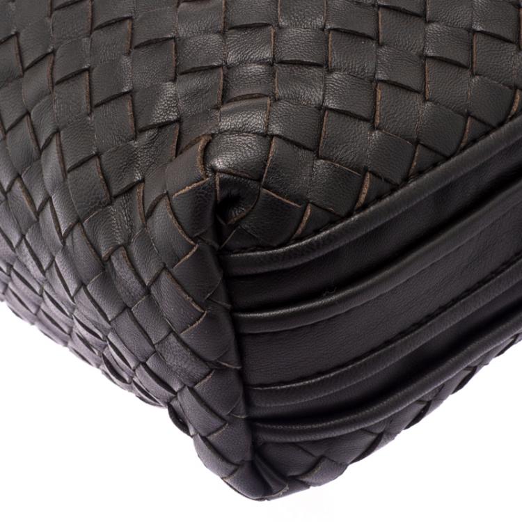 Pre Owned Bottega Veneta Dark Brown Intrecciato Leather Double Messenger Bag