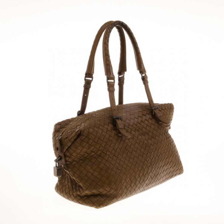 Pre Owned Bottega Veneta Intreciato Brown Top Handle Bag 