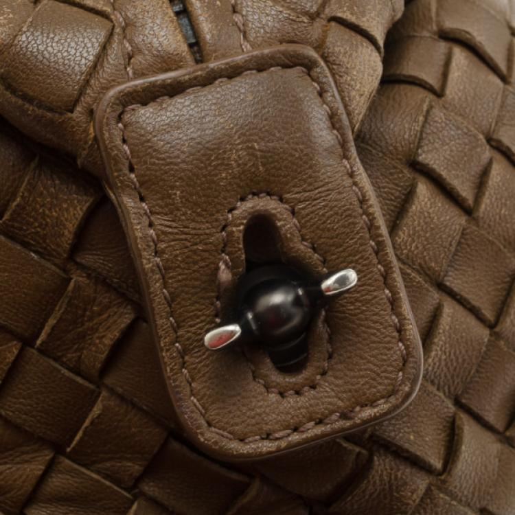 Pre Owned Bottega Veneta Intreciato Brown Top Handle Bag 