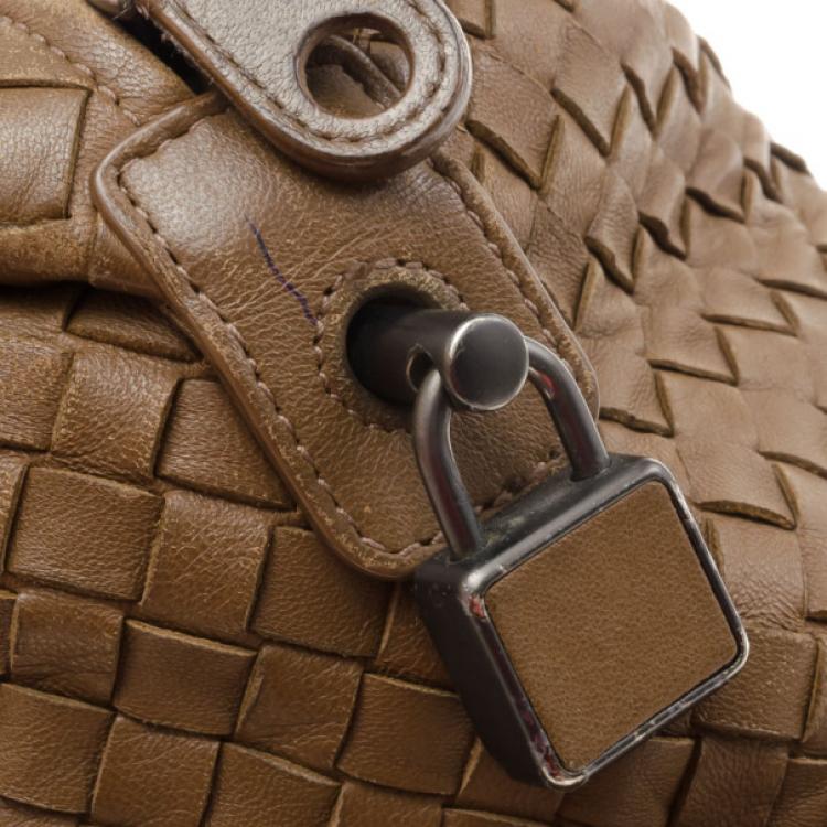 Pre Owned Bottega Veneta Intreciato Brown Top Handle Bag 
