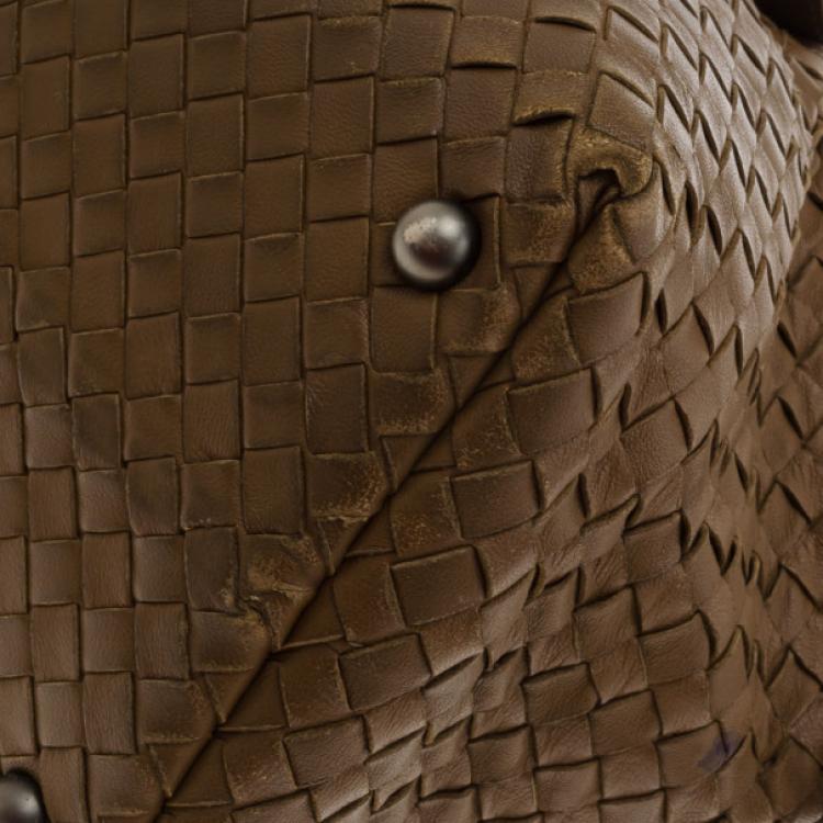 Pre Owned Bottega Veneta Intreciato Brown Top Handle Bag 