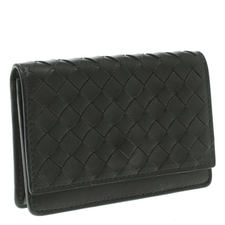 Pre Owned Bottega Veneta Dark Grey Leather Intrecciato Card Holder