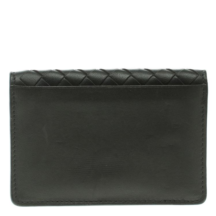 Pre Owned Bottega Veneta Dark Grey Leather Intrecciato Card Holder