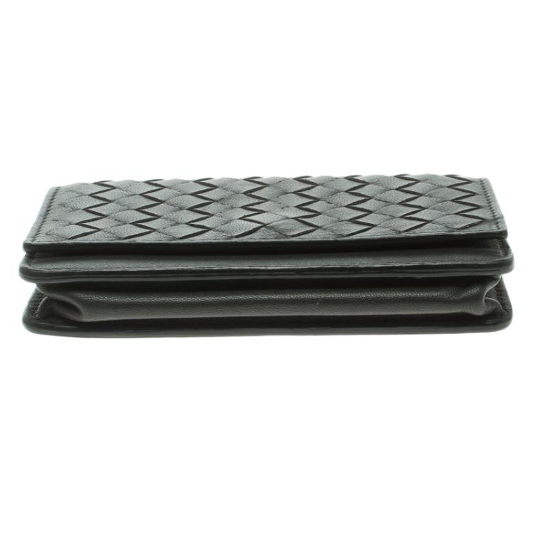 Pre Owned Bottega Veneta Dark Grey Leather Intrecciato Card Holder