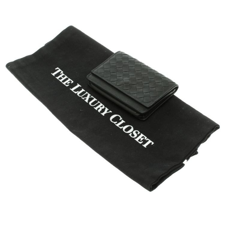 Pre Owned Bottega Veneta Dark Grey Leather Intrecciato Card Holder