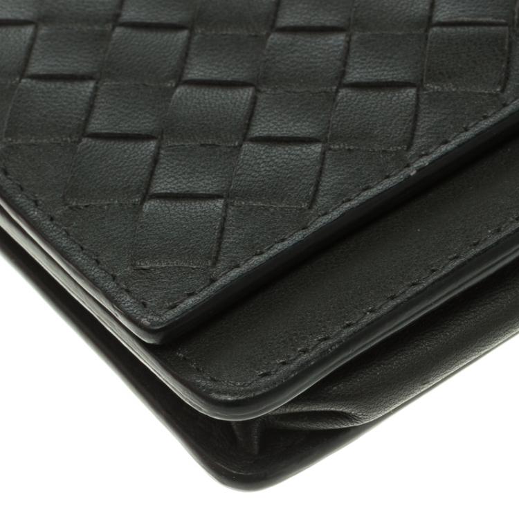 Pre Owned Bottega Veneta Dark Grey Leather Intrecciato Card Holder