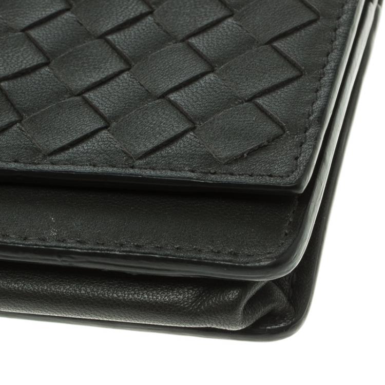 Pre Owned Bottega Veneta Dark Grey Leather Intrecciato Card Holder