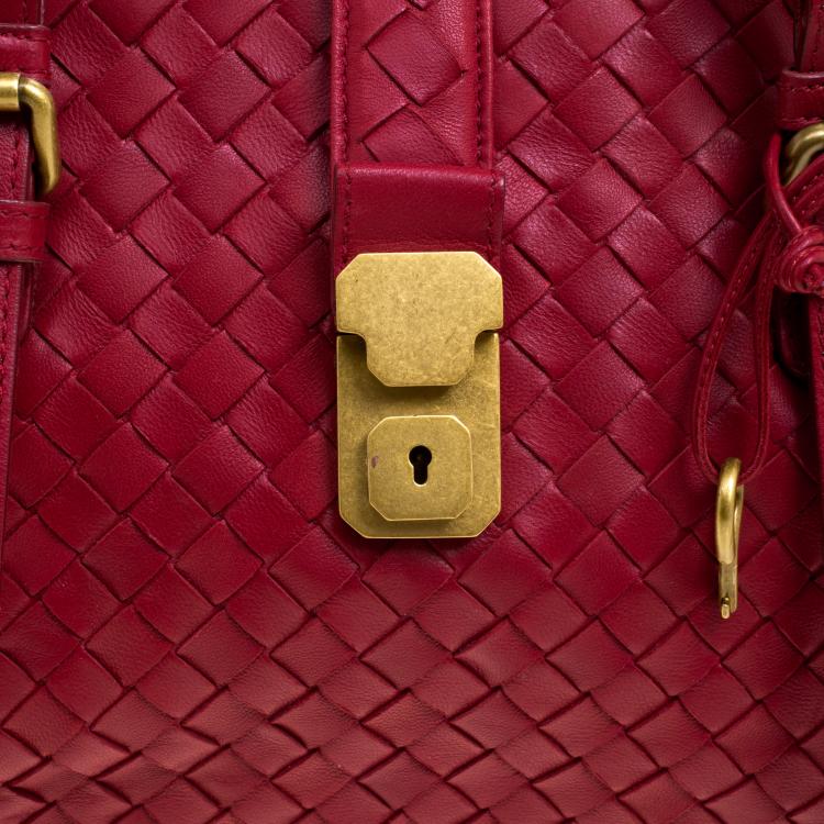 Pre Owned Bottega Veneta Red Intrecciato Leather Satchel