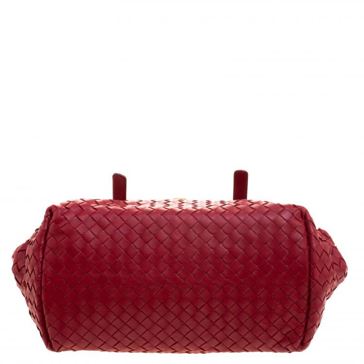 Pre Owned Bottega Veneta Red Intrecciato Leather Satchel
