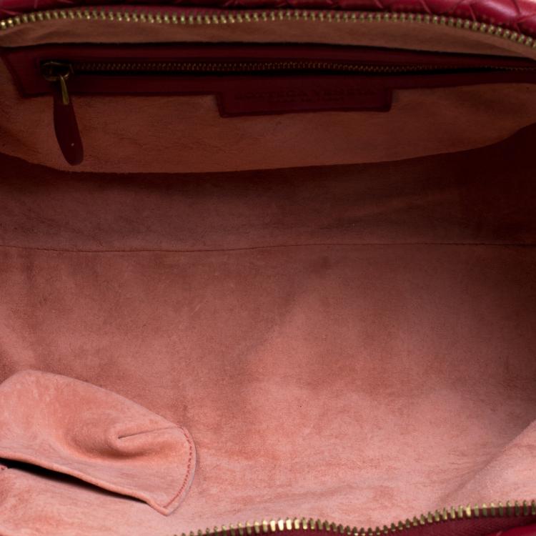 Pre Owned Bottega Veneta Red Intrecciato Leather Satchel