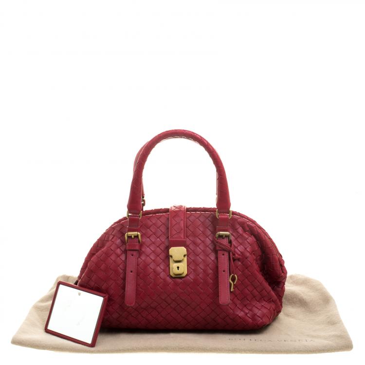 Pre Owned Bottega Veneta Red Intrecciato Leather Satchel