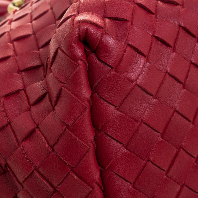 Pre Owned Bottega Veneta Red Intrecciato Leather Satchel