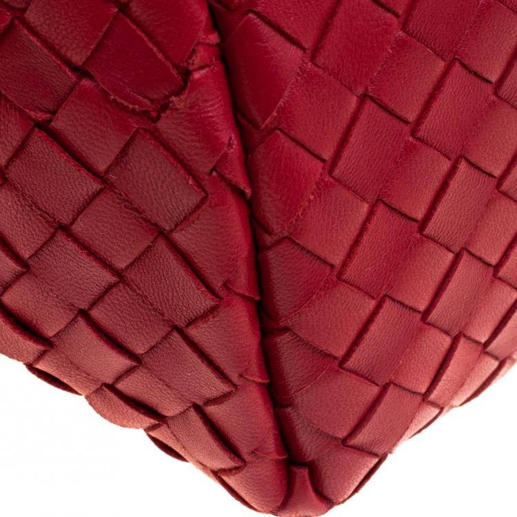 Pre Owned Bottega Veneta Red Intrecciato Leather Satchel