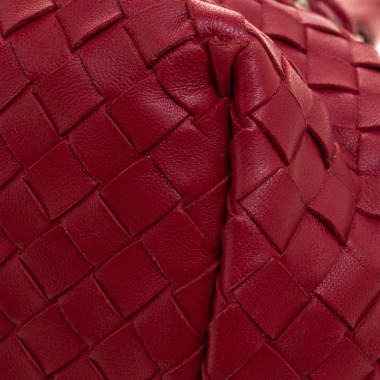 Pre Owned Bottega Veneta Red Intrecciato Leather Satchel