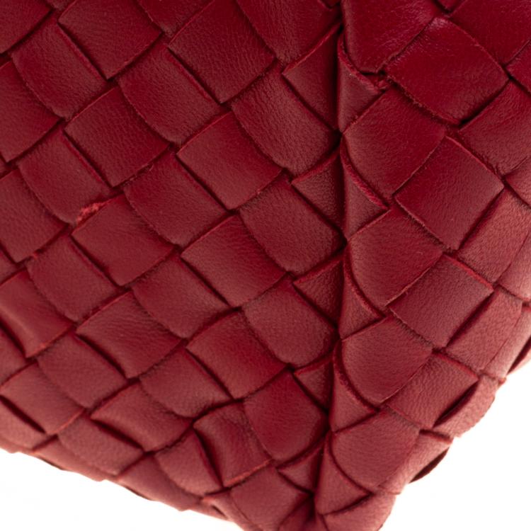 Pre Owned Bottega Veneta Red Intrecciato Leather Satchel