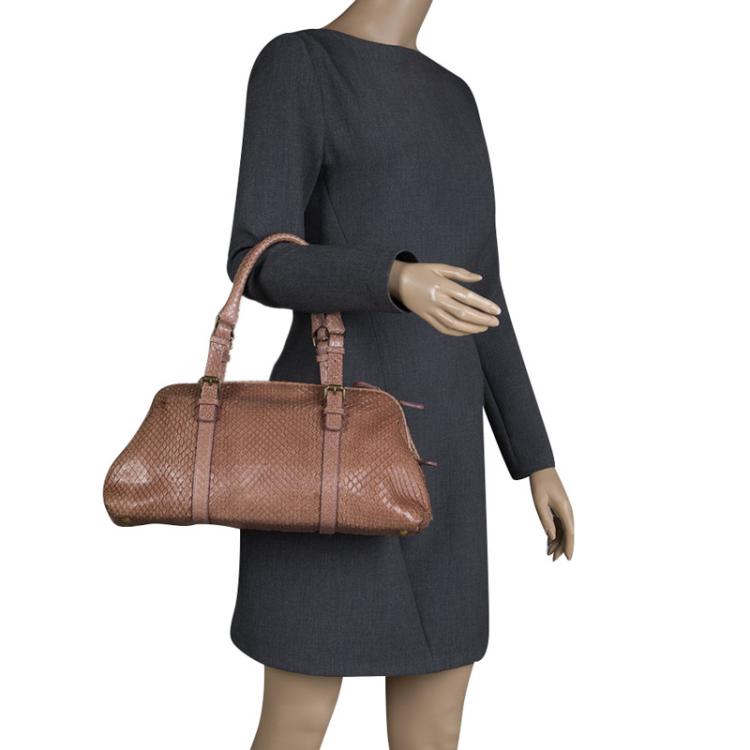 Pre Owned Bottega Veneta Brown Python Satchel