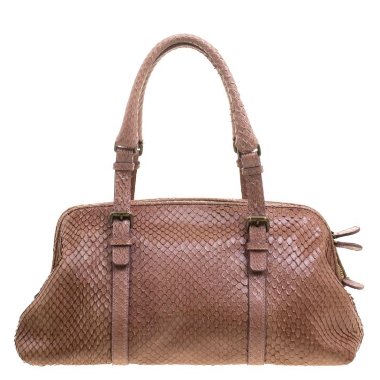 Pre Owned Bottega Veneta Brown Python Satchel