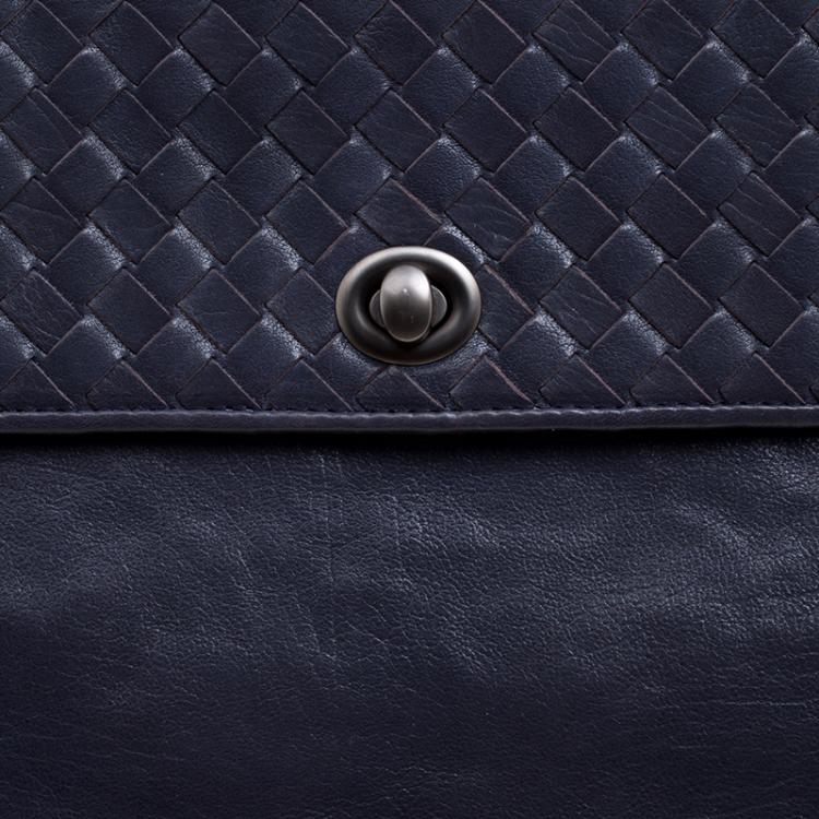 Pre Owned Bottega Veneta Navy Blue Woven Leather Tiina Bag