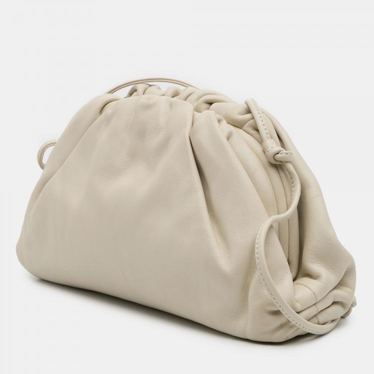 Pre Owned Bottega Veneta White Lambskin The Mini Pouch Crossbody