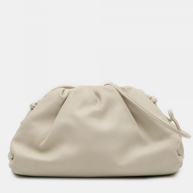 Pre Owned Bottega Veneta White Lambskin The Mini Pouch Crossbody