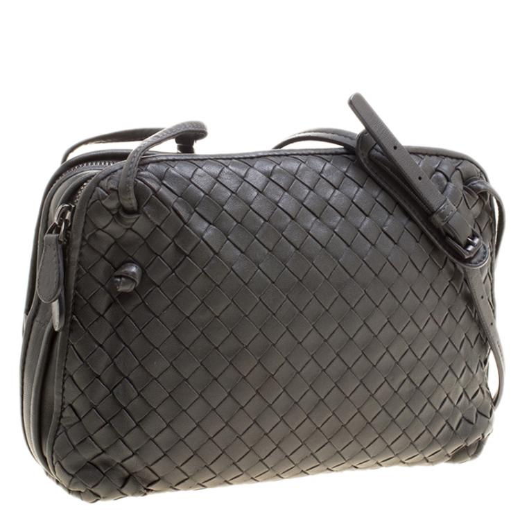 Pre Owned Bottega Veneta Grey Intrecciato Leather Double Messenger Bag