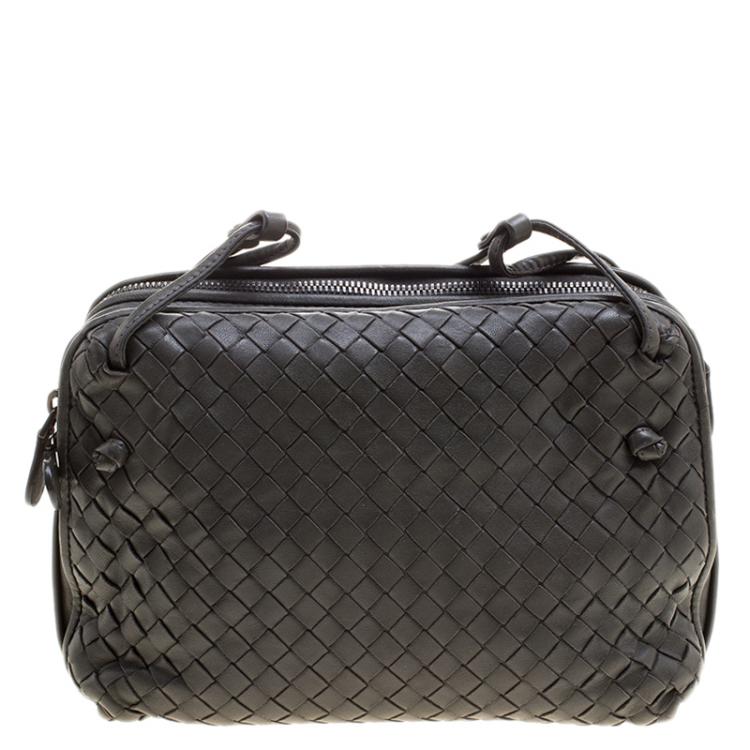 Pre Owned Bottega Veneta Grey Intrecciato Leather Double Messenger Bag