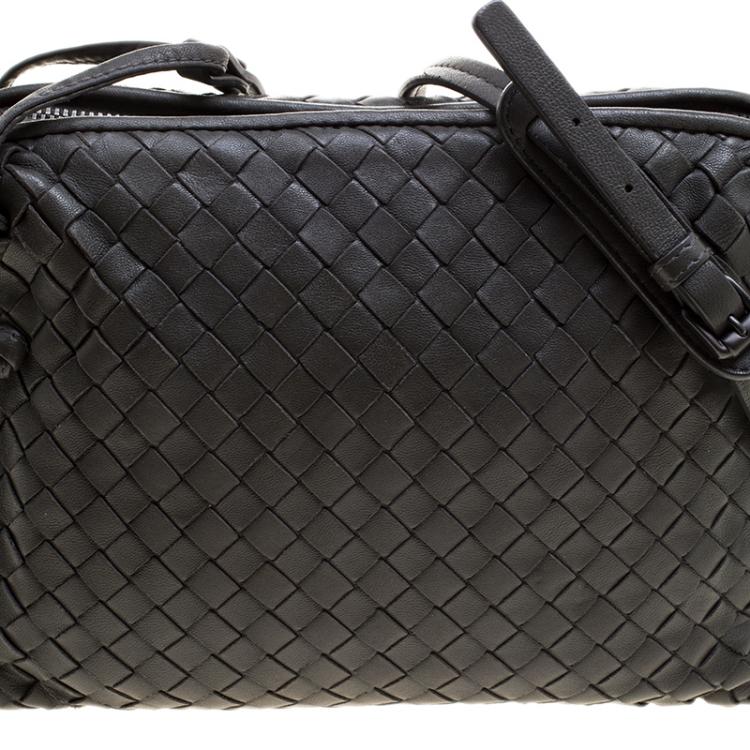 Pre Owned Bottega Veneta Grey Intrecciato Leather Double Messenger Bag